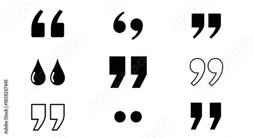 Collection of various quotation mark symbols and punctuation icons. A set of graphic elements for quotes and typography.