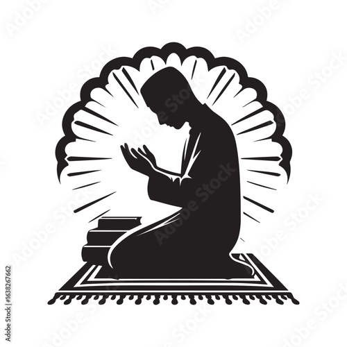 Islamic Prayer Illustration with Mosque Background