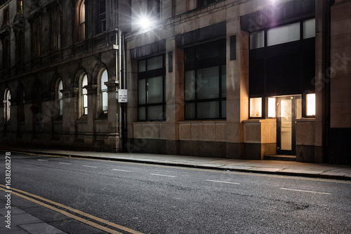 Photography Well-lit Dublin street showing Georgian architecture with arched windows and classical stonework