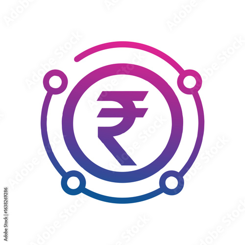 Rupee symbol digital network connection gradient vector