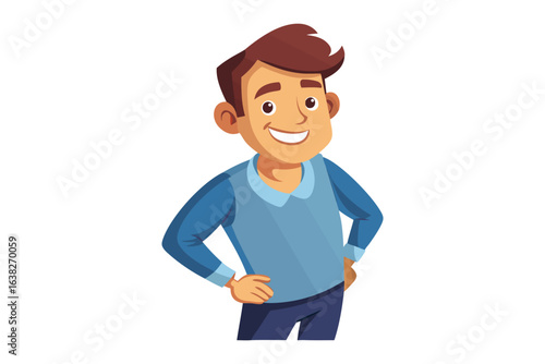 Cheerful Man Posing Confidently: A vibrant illustration of a happy man stands with hands on hips, exuding positivity and assurance.