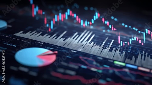 Abstract Financial Graph with Colorful Data Points and Trend Lines Showcasing Market Fluctuations and Insights
