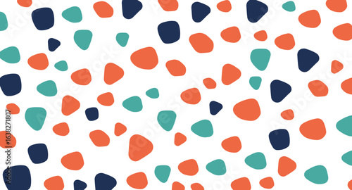 Wallpaper Mural Abstract geometric pattern with orange, teal, and navy rounded shapes scattered on a clean white background, evoking a playful and modern aesthetic Torontodigital.ca