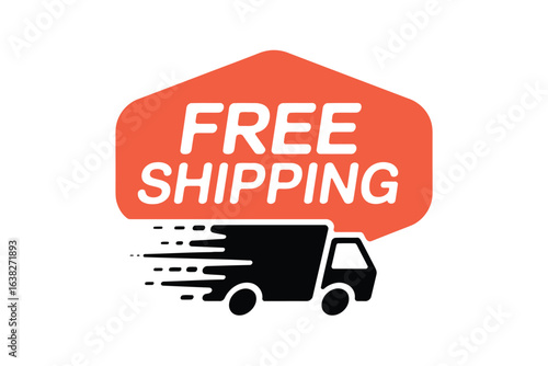 Orange hexagon free shipping delivery truck motion vector