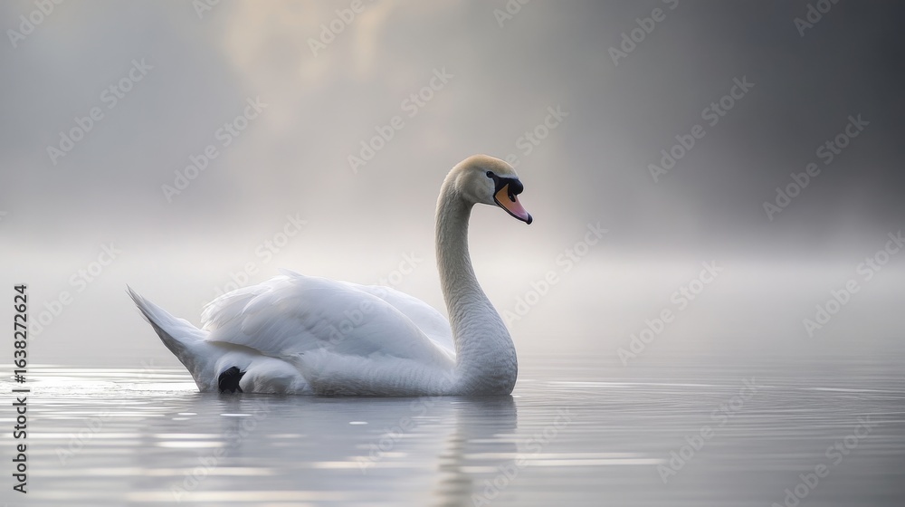 Obraz premium A swan can sleep in the water without fear of drowning and can also sleep on land.