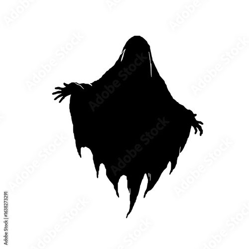 spectral silhouette: a haunting apparition against a stark white backdrop