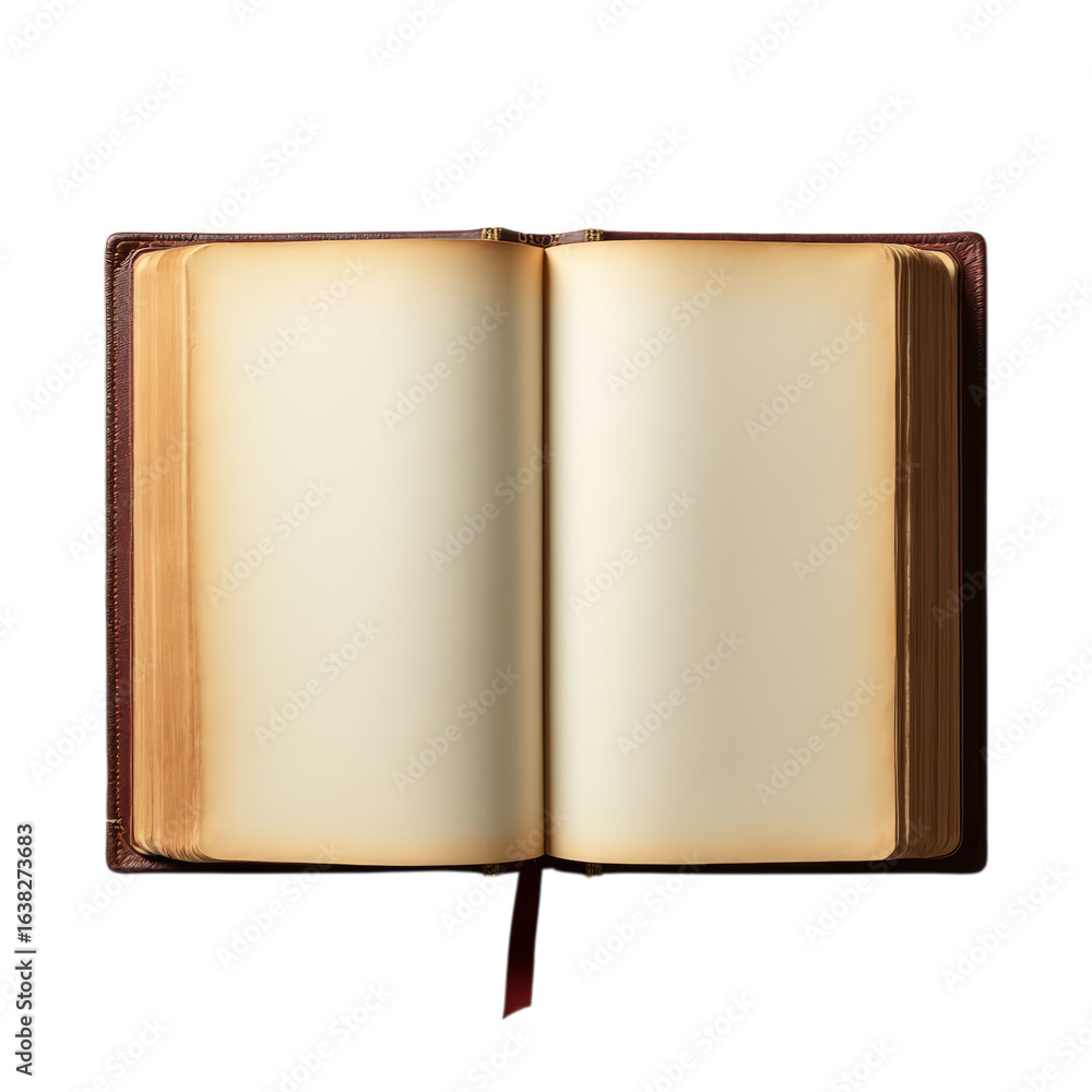 Fototapeta premium An open antique book with blank pages and a bookmark for text and design