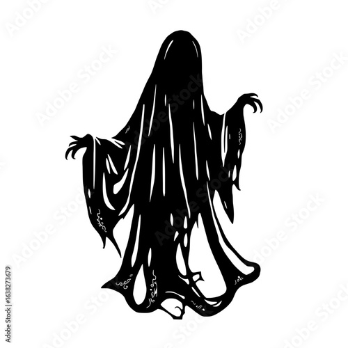 spooky silhouette of a spectral figure on a white background