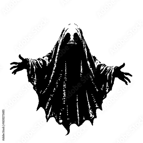 spectral apparition: a monochrome depiction of a menacing ghostly figure