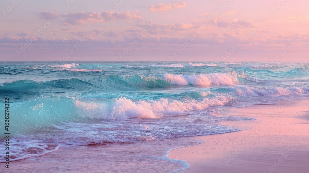 Fototapeta premium Serene Pastel Waves on a Gentle Beach at Twilight