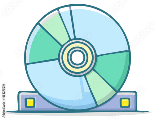 Illustration of a compact disk, CD or DVD media with its base, depicting data storage and digital multimedia.