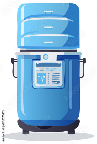 Modern vector rendering of a blue laboratory equipment for scientific research with a monitor to measure the contents of chemicals