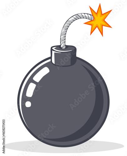 Cartoon Style Bomb with Lit Fuse Explosive Weapon Danger Concept