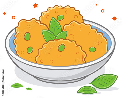 Crispy falafel balls with fresh green herbs and a colorful garnish, presented inside a vibrant bowl ready for serving a delicious meal