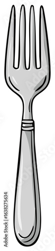 Hand drawn cartoon style silver dining fork utensil illustration