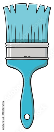 Cartoon Blue Paint Brush with Jagged Bristles and a Hole in the Handle