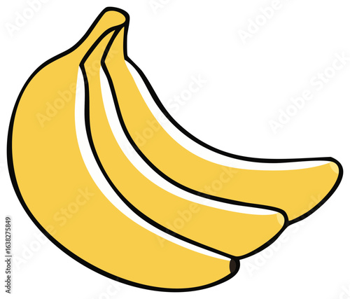 Simple cartoon illustration of a ripe yellow banana bunch fruit icon