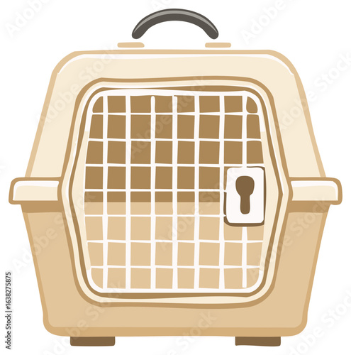Portable pet carrier cage with handle and metal grid door for domestic animals or pets
