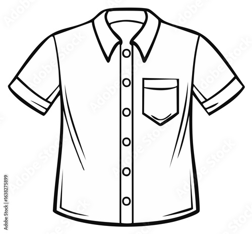 Outlined Short Sleeved Button Down Shirt with Pocket for Style and Fashion