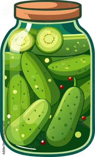 Pickled Cucumbers in Glass Jar, Zero Waste Reusable Object, Eco lifestyle Concept Vector Illustration stock illustration