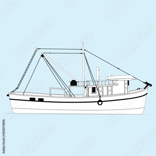 Boat Vector Line Art Illustration