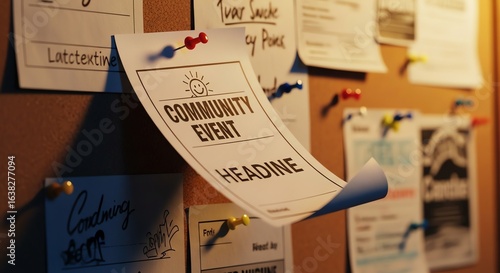 Community Event Bulletin Board with Notices and Posters