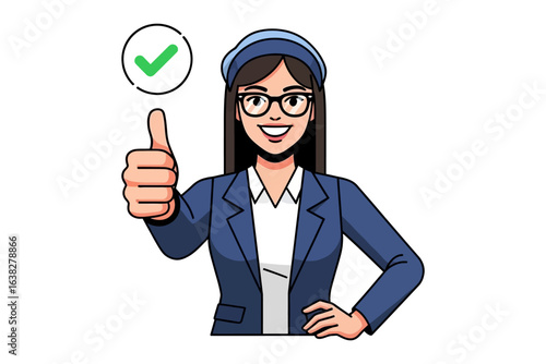 Approval and Assurance: A person displays a thumbs up sign along with a check mark as a symbol of agreement and confidence, conveying a message of validation.