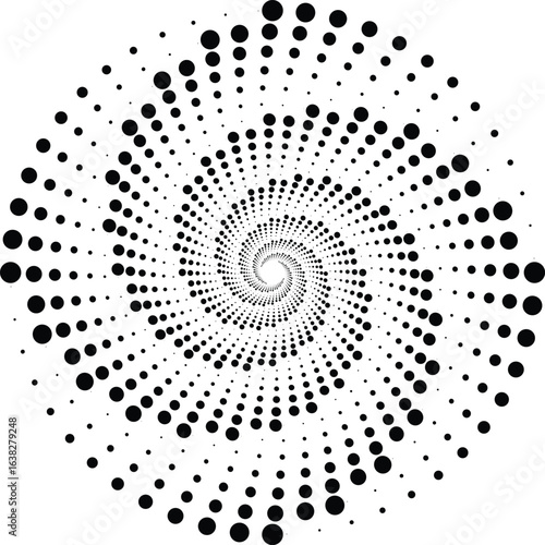 Halftone dots in spiral form, Dotted circular logo on a white background, Vector illustration 