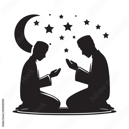 Muslim man  Praying  Silhouette Vector white background