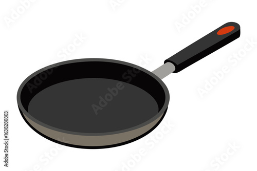 Simple Frying Pan Illustration: A minimalistic illustration of a black frying pan with a handle, perfect for culinary and kitchen-themed projects. 