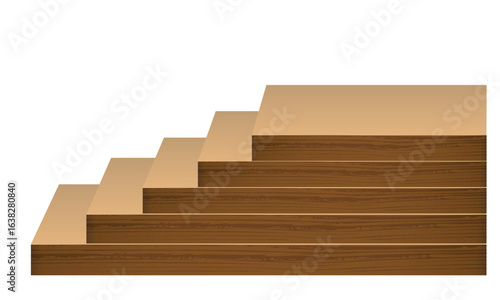Side profile of stacked wooden steps with realistic texture and depth