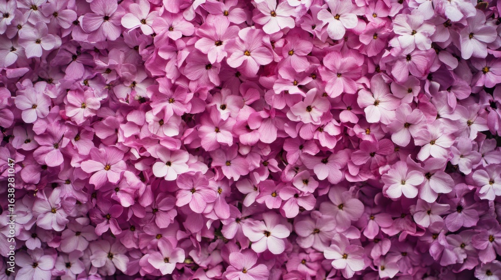 Obraz premium Dense arrangement of flowering plants with a predominantly rosy and violet hue