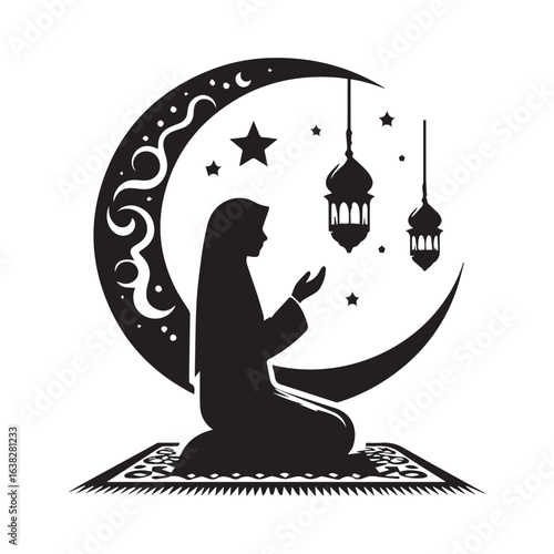 Muslim man  Praying  Silhouette Vector white background