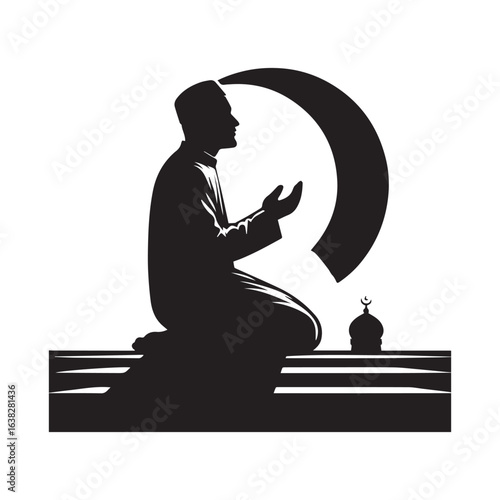 Muslim man  Praying  Silhouette Vector white background