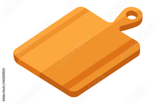 Chopping Board: An overhead view of a wooden chopping board with a handle, ideal for food preparation and culinary tasks, presented with a minimalistic design.