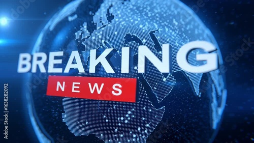 Breaking news headline with digital globe background, urgent global information update