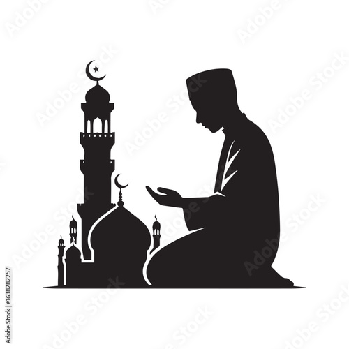 Muslim man  Praying  Silhouette Vector white background
