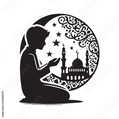Muslim man  Praying  Silhouette Vector white background