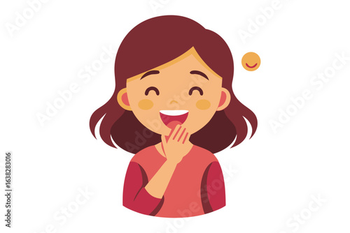 A Moment of Laughter: A delightful illustration of a woman expressing joy through genuine laughter, her hand covering her mouth in a gesture of amusement, a symbol of pure happiness.