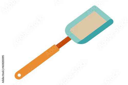 Spatula's Culinary Essence: A close-up shot of a single spatula, featuring an ergonomic handle and a flat, flexible head perfect for various culinary tasks. 