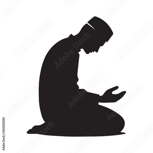 Muslim man  Praying  Silhouette Vector white background