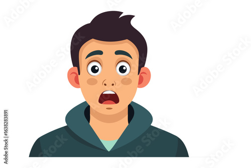 Shocked Expression: An illustrative depiction of a young man, frozen in a moment of genuine shock, captured with a vibrant, artistic flair.