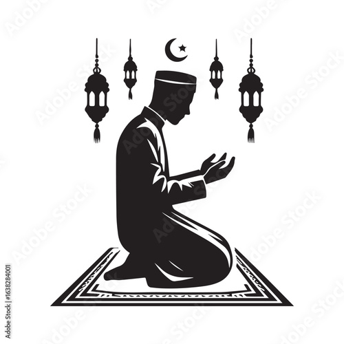 Muslim man  Praying  Silhouette Vector white background