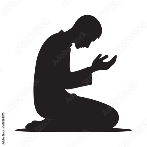 Muslim man  Praying  Silhouette Vector white background
