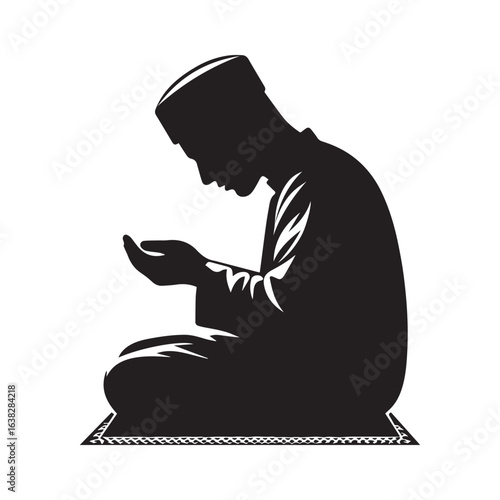 Muslim man  Praying  Silhouette Vector white background