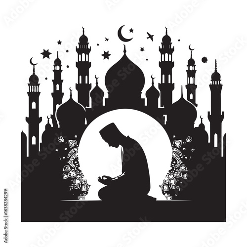 Muslim man  Praying  Silhouette Vector white background