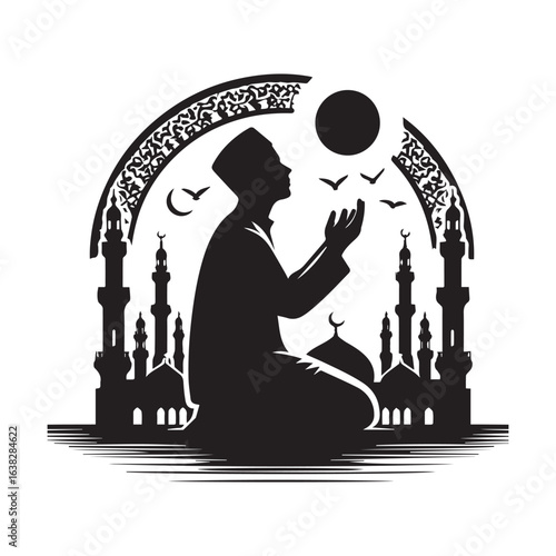 Muslim man  Praying  Silhouette Vector white background
