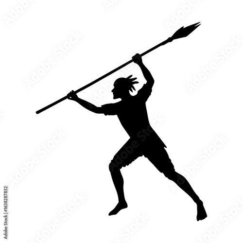 Silhouette warrior spearman tribal figure warrior spear thrower