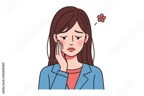 Anxious Woman's Melancholy: Capturing the moment of a woman deep in thought, head in hand, her expression reflecting anxiety and deep contemplation, her subtle smile hiding a world of emotion.