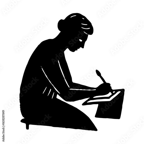 Silhouette woman writing artist illustration vector graphic art